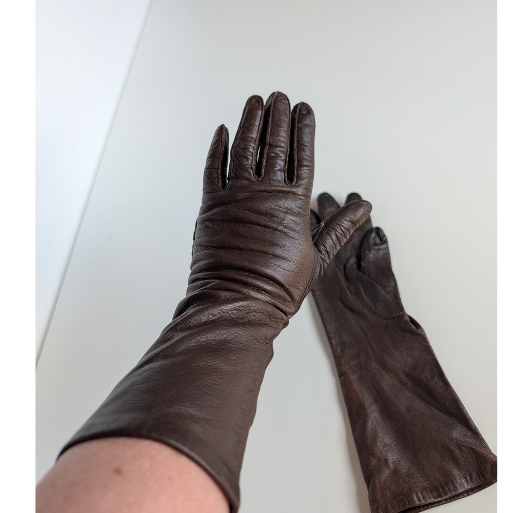 Fownes Vintage Brown Genuine Leather Driving Gloves Women Size 7 Antron Lined - Picture 8 of 9